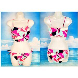 CABANA Bikini PINK Multi Color Removable Adj Straps TIE Side Bottoms Set size Sm